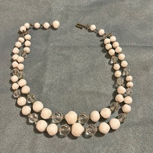 Double Strand necklace Laguna White Bead Aurora Borealis Choker Jewelry